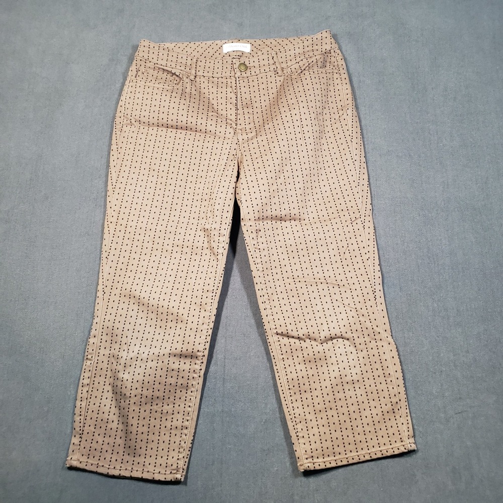 Coldwater Creek Cropped Pants Womens 8 Tan Black Dotted Natural Fit Stretch